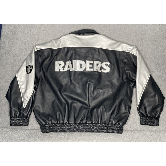 VTG 90s Oakland Raiders Rare Leather Bomber Jacket Game‎ Day Essex MFG Mens XL - Picture 7 of 16